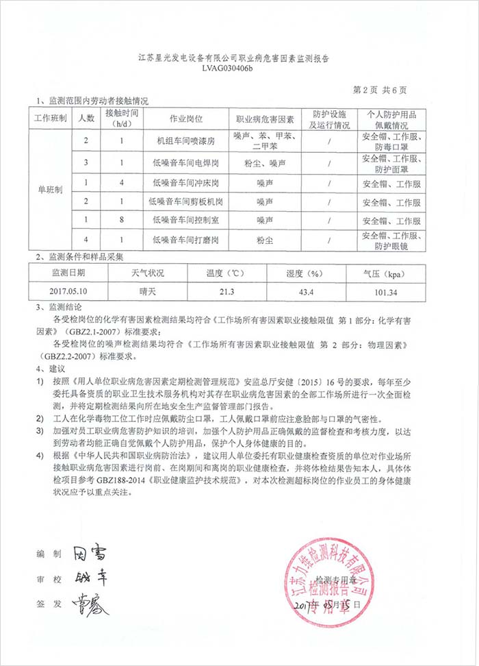 星光職業(yè)檢測報告