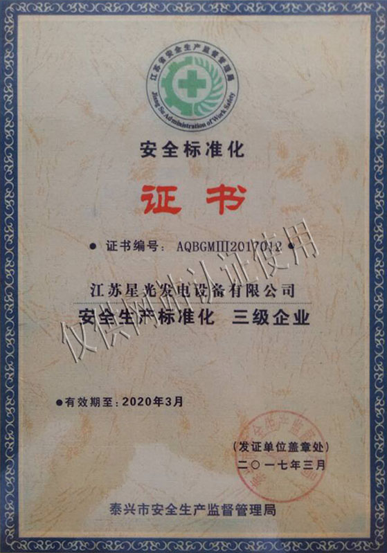 安全生產(chǎn)標準化三級企業(yè)證書(shū)